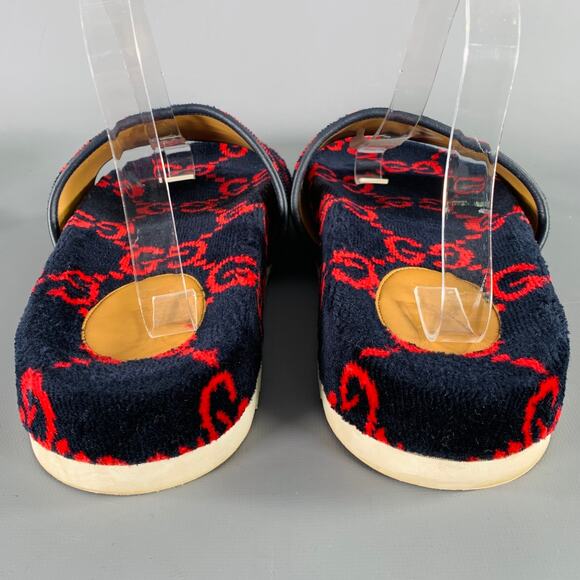 GUCCI Size 10.5 Black Red Guccissima Monogram Velvet Slip On Sandals - Picture 3 of 9
